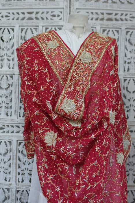 Red Zardosi Wedding Vintage Dupatta - New