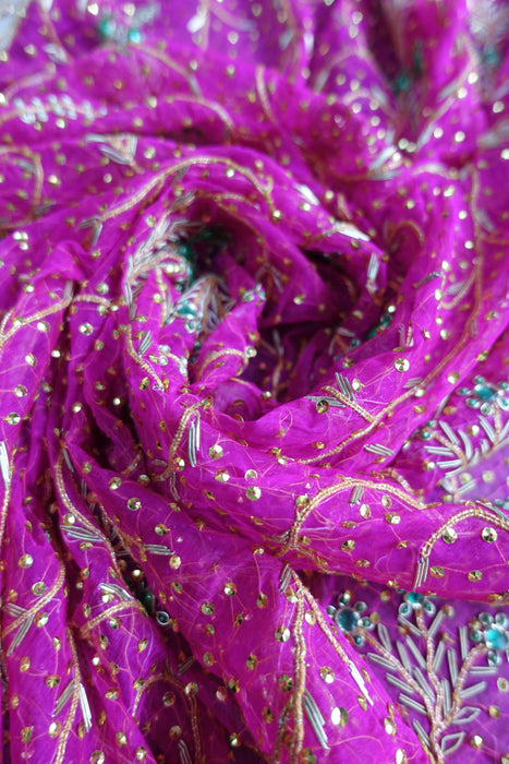 Hot Pink Silk Chiffon Wedding Dupatta - New