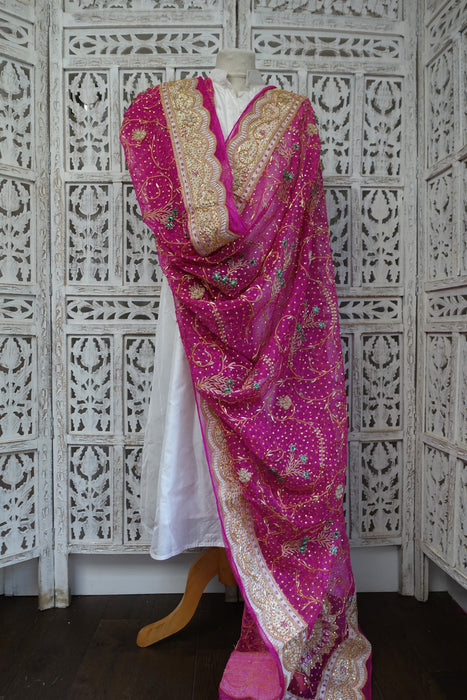 Hot Pink Silk Chiffon Wedding Dupatta - New