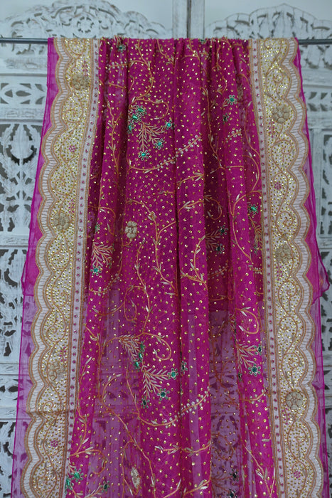 Hot Pink Silk Chiffon Wedding Dupatta - New