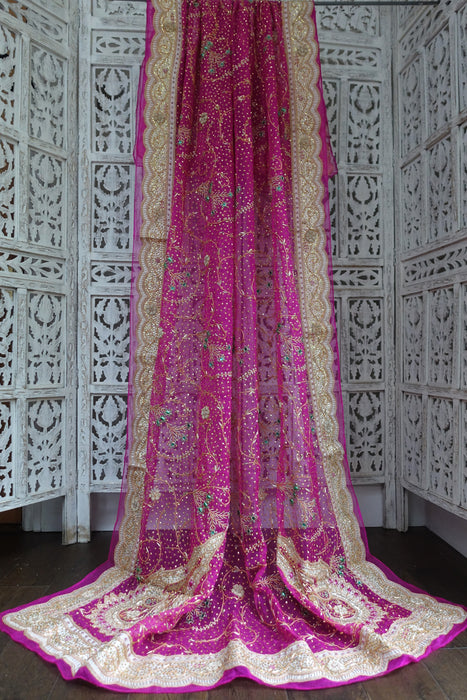 Hot Pink Silk Chiffon Wedding Dupatta - New