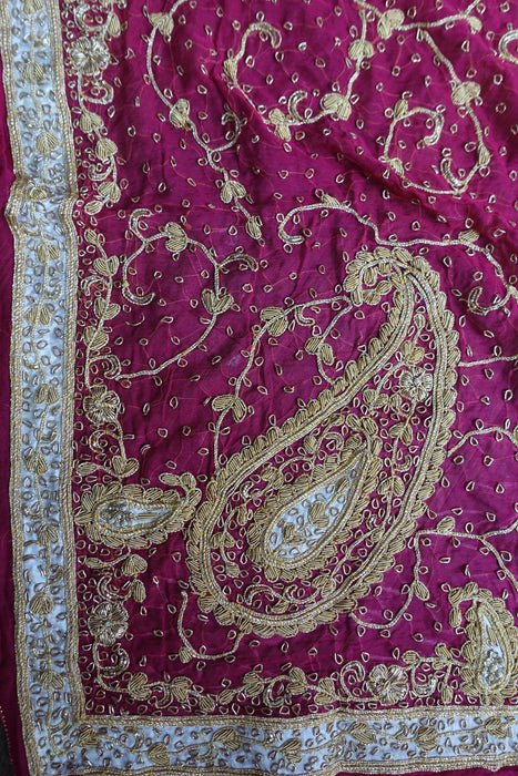 Raspberry Red Silk Chiffon Vintage Wedding Dupatta - New