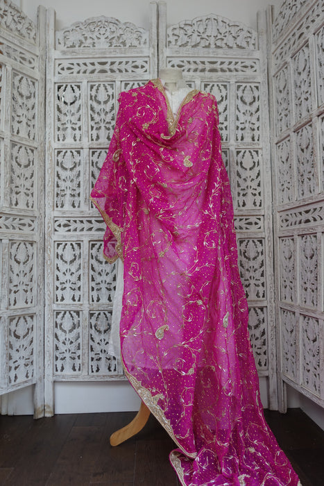 Hot Pink Vintage Wedding Dupatta - New