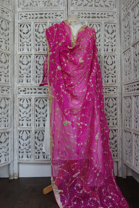 Hot Pink Vintage Wedding Dupatta - New