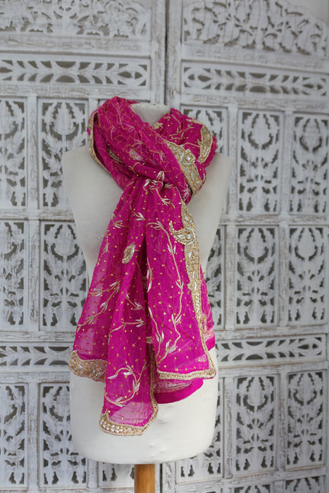 Hot Pink Vintage Wedding Dupatta - New