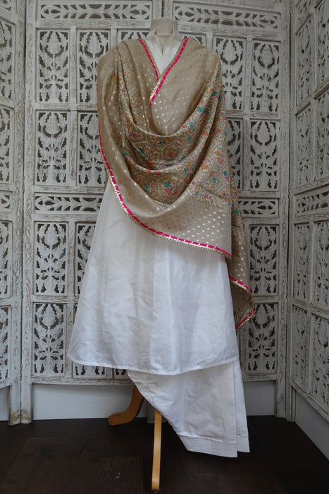 Cream Cotton Silk Dupatta - New
