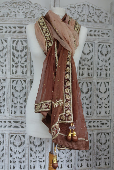 Caramel And Light Brown Silk Chiffon Dupatta - New