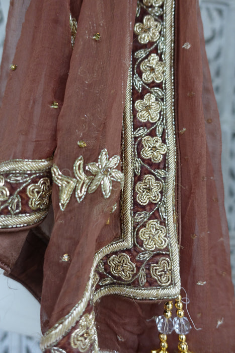 Caramel And Light Brown Silk Chiffon Dupatta - New