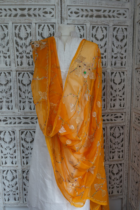 Saffron Yellow Vintage Chiffon Dupatta - New