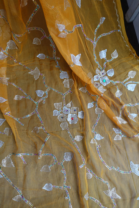 Saffron Yellow Vintage Chiffon Dupatta - New