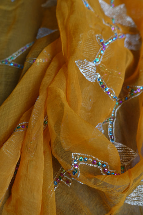 Saffron Yellow Vintage Chiffon Dupatta - New