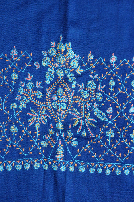 Blue Embroidered Very Light Wool Shawl - New