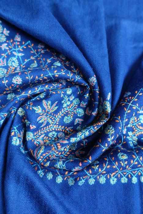 Blue Embroidered Very Light Wool Shawl - New