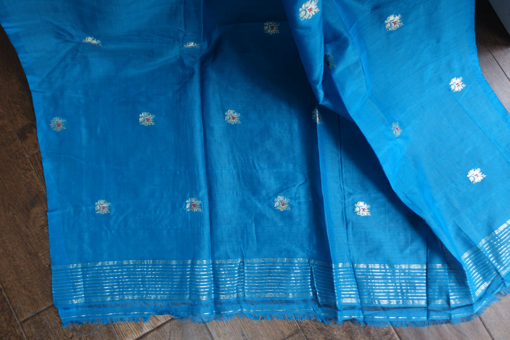 Blue Silk Blend Vintage Shawl - New
