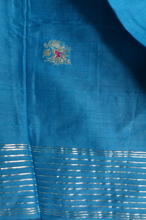 Blue Silk Blend Vintage Shawl - New