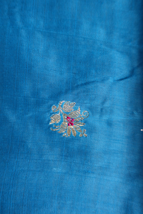 Blue Silk Blend Vintage Shawl - New