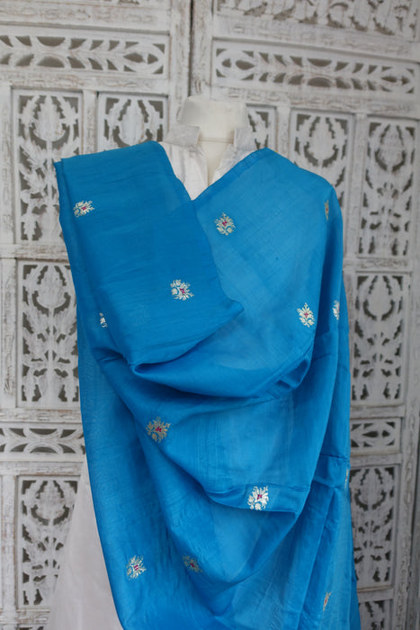 Blue Silk Blend Vintage Shawl - New