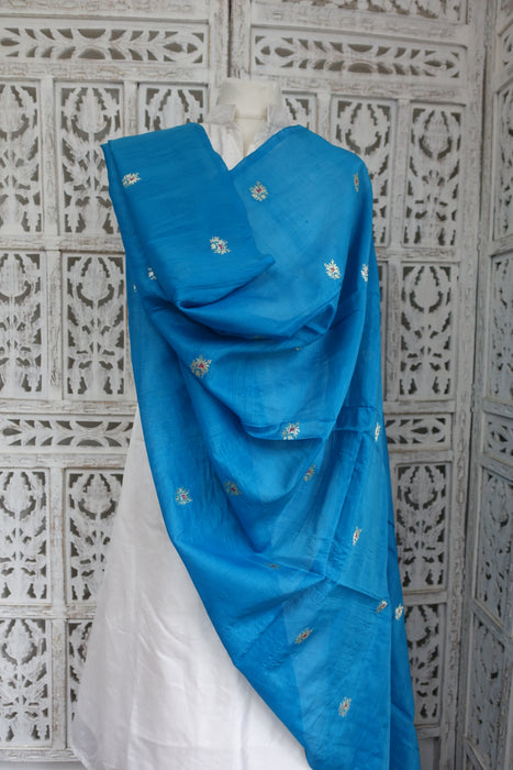 Blue Silk Blend Vintage Shawl - New