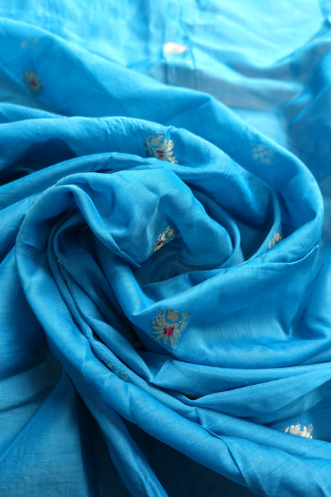Blue Silk Blend Vintage Shawl - New