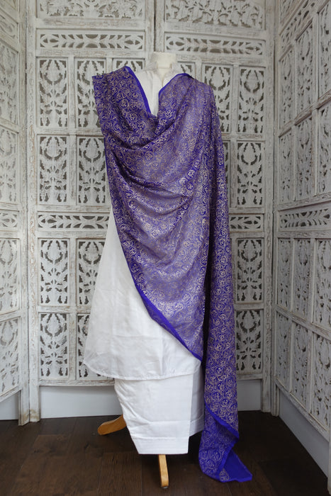 Purple And Gold Metallic Thread Vintage Dupatta - New