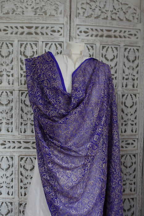 Purple And Gold Metallic Thread Vintage Dupatta - New
