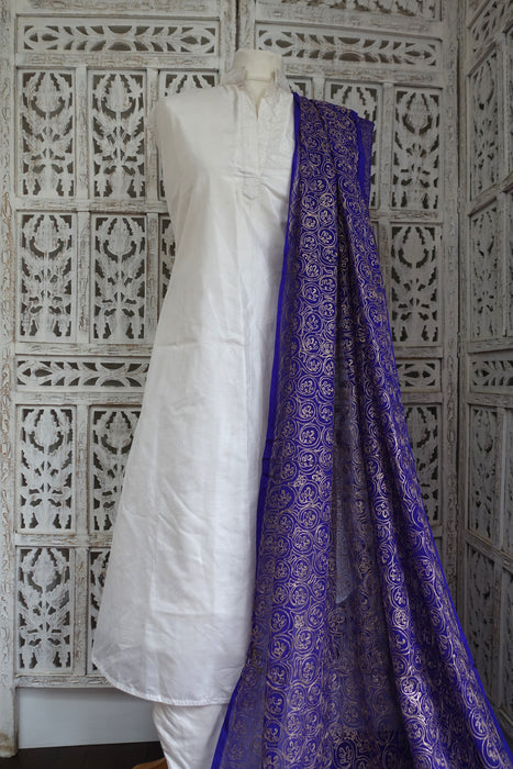 Purple And Gold Metallic Thread Vintage Dupatta - New