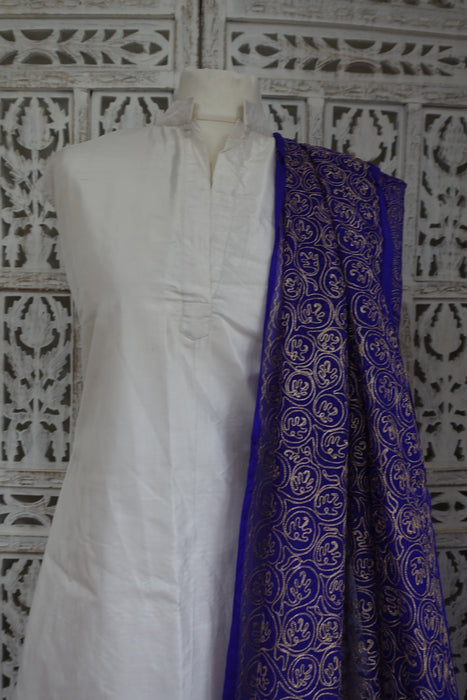 Purple And Gold Metallic Thread Vintage Dupatta - New