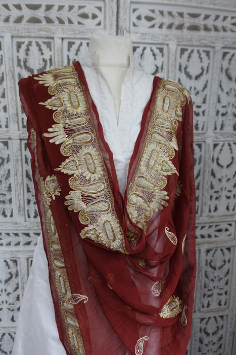Brown Silk Chiffon Vintage Dupatta - New
