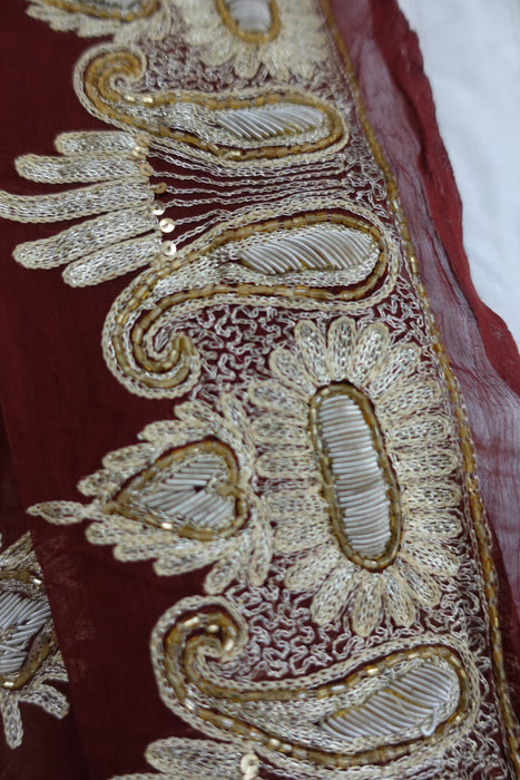 Brown Silk Chiffon Vintage Dupatta - New