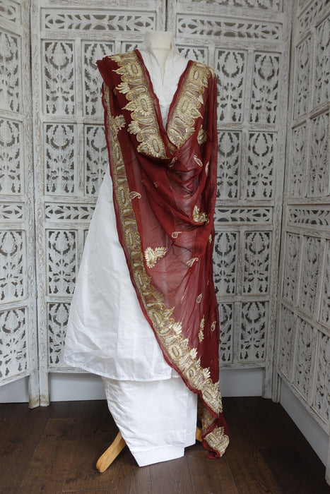 Brown Silk Chiffon Vintage Dupatta - New