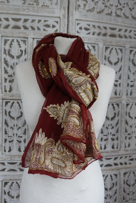 Brown Silk Chiffon Vintage Dupatta - New