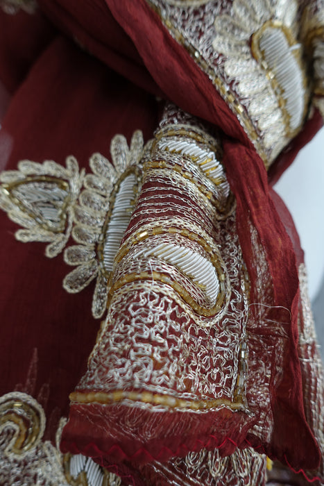 Brown Silk Chiffon Vintage Dupatta - New
