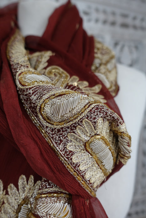 Brown Silk Chiffon Vintage Dupatta - New