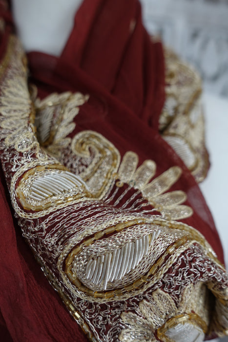 Brown Silk Chiffon Vintage Dupatta - New