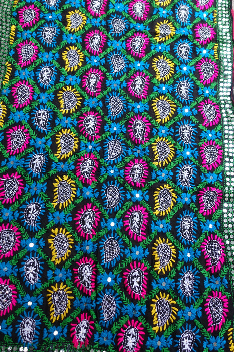 Black Phulkari Colourful Shawl - New