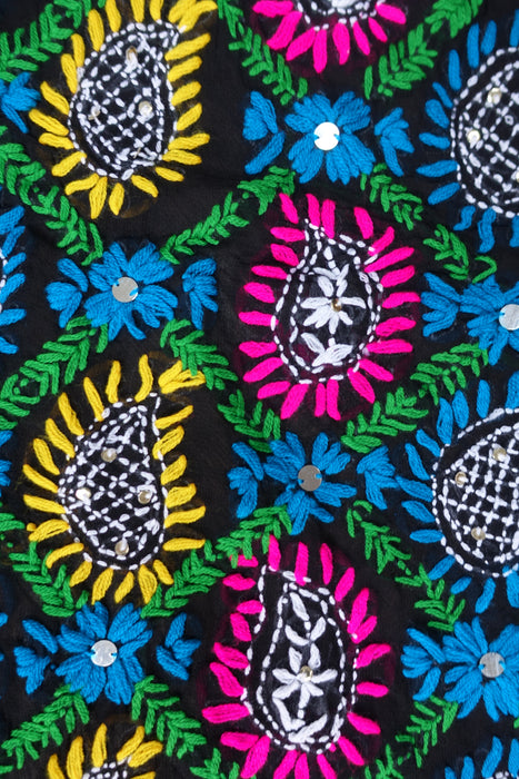 Black Phulkari Colourful Shawl - New