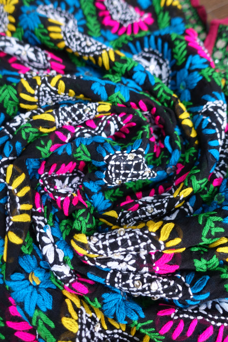 Black Phulkari Colourful Shawl - New