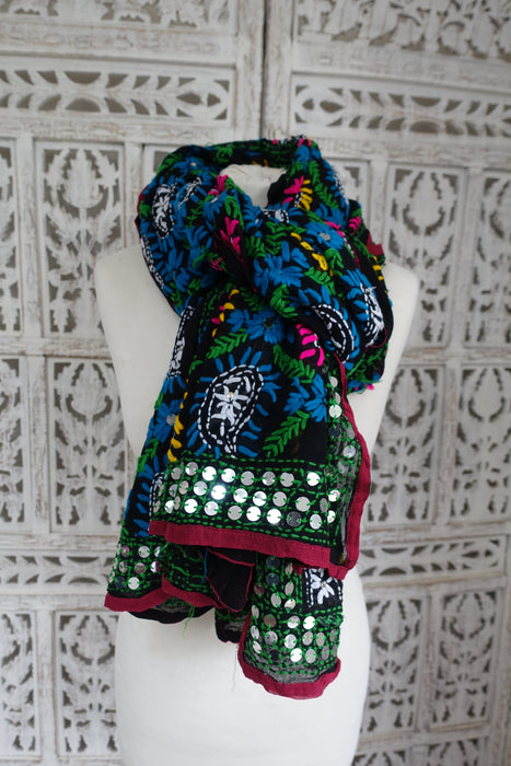 Black Phulkari Colourful Shawl - New