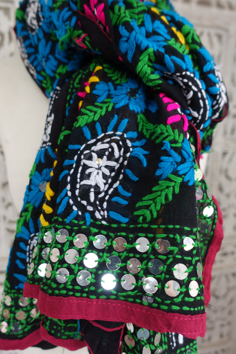 Black Phulkari Colourful Shawl - New