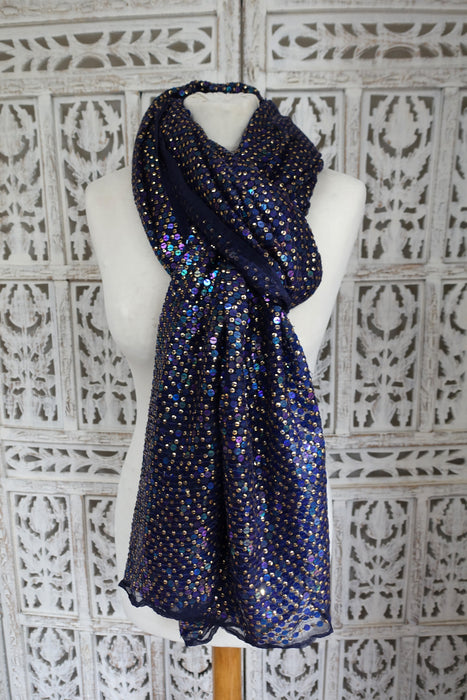 Blue Sequinned Vintage Dupatta -  Preloved