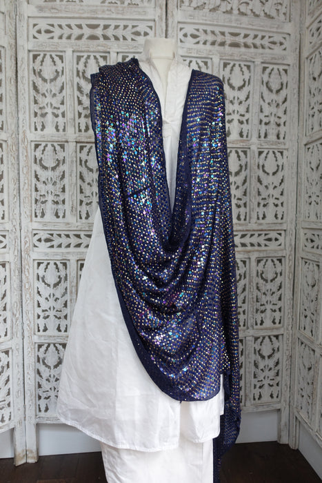 Blue Sequinned Vintage Dupatta -  Preloved