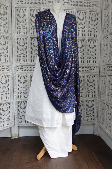 Blue Sequinned Vintage Dupatta -  Preloved