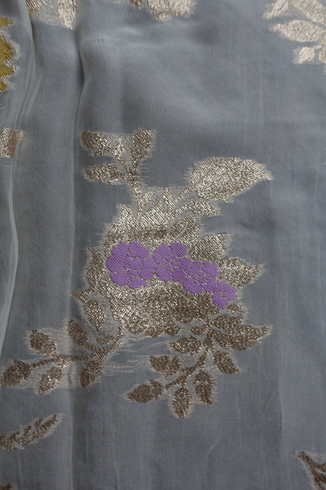 Cream Pure Silk Floral Pastel With Light Gold Borders Dupatta - Preloved