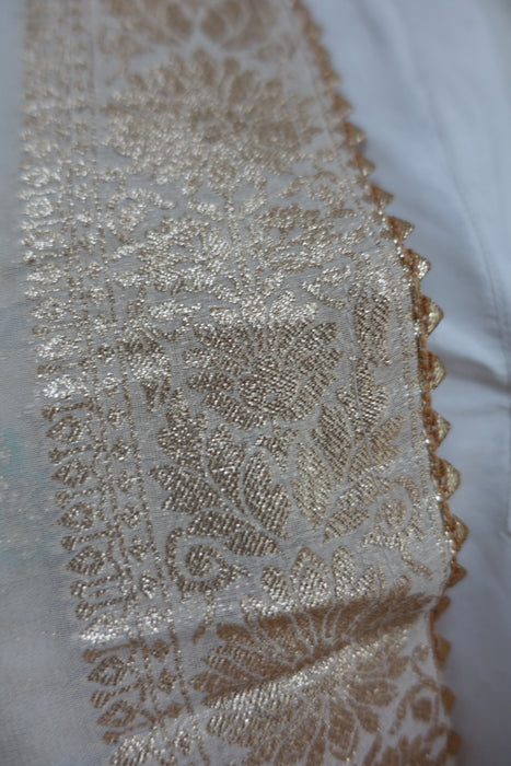 Cream Pure Silk Floral Pastel With Light Gold Borders Dupatta - Preloved