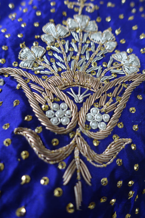 Purple Raw Silk Vintage Zardosi Dupatta - New
