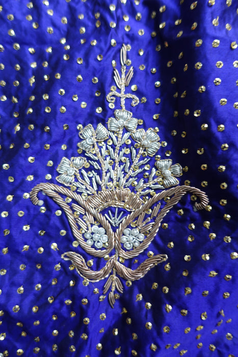 Purple Raw Silk Vintage Zardosi Dupatta - New