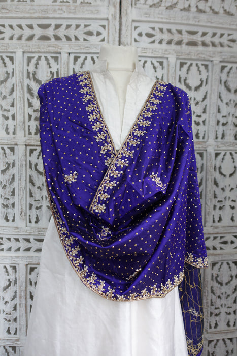 Purple Raw Silk Vintage Zardosi Dupatta - New