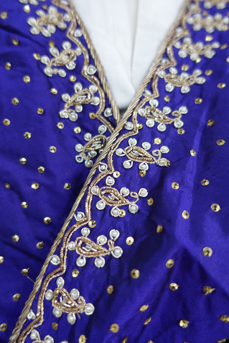 Purple Raw Silk Vintage Zardosi Dupatta - New