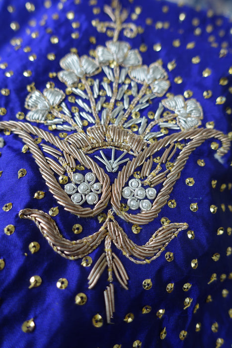 Purple Raw Silk Vintage Zardosi Dupatta - New