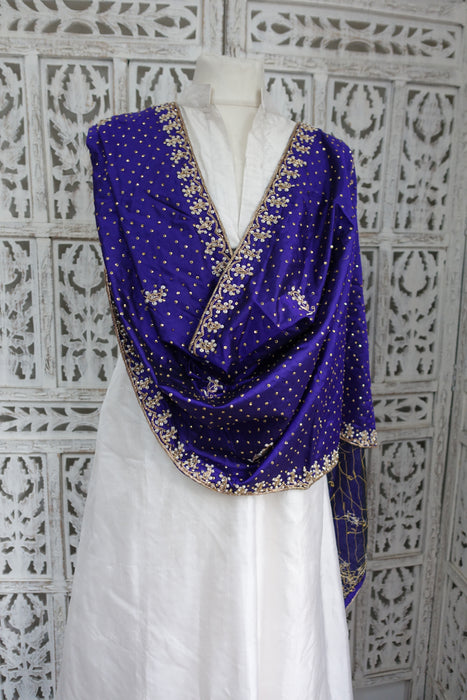 Purple Raw Silk Vintage Zardosi Dupatta - New